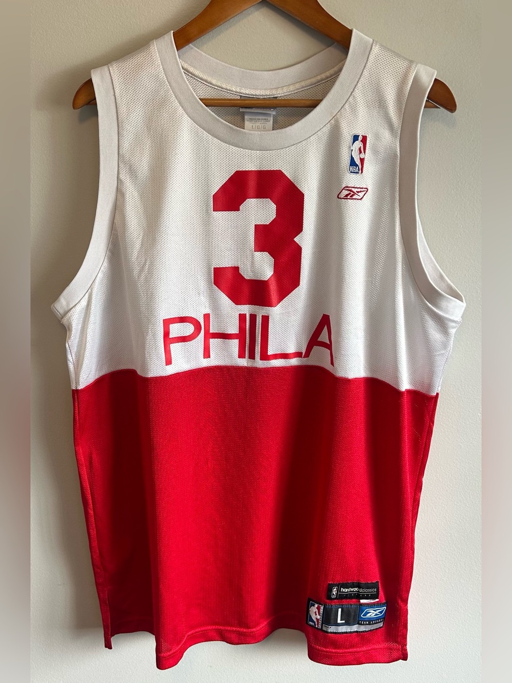 Vintage Reebok Allen Iverson Philadelphia 76ers Jersey Size L Hardwood Classics